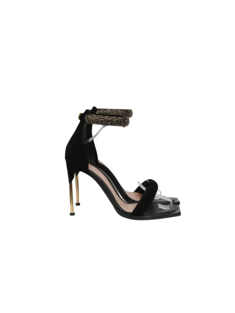 Alexander McQueen Women Pin Heel Bangle Sandals Size US 10.5 EU 40.5 Black Suede